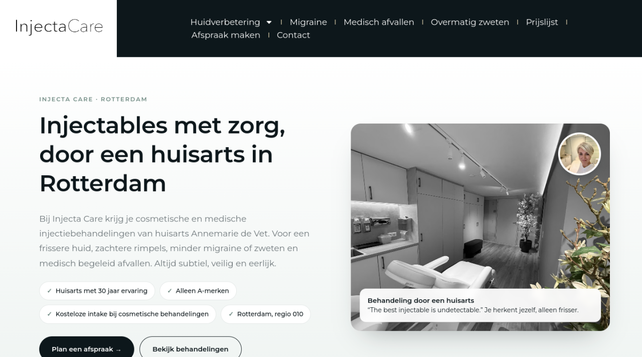Zrzut ekranu strony internetowej injectacare.nl wykonanej przez Ikoon Media