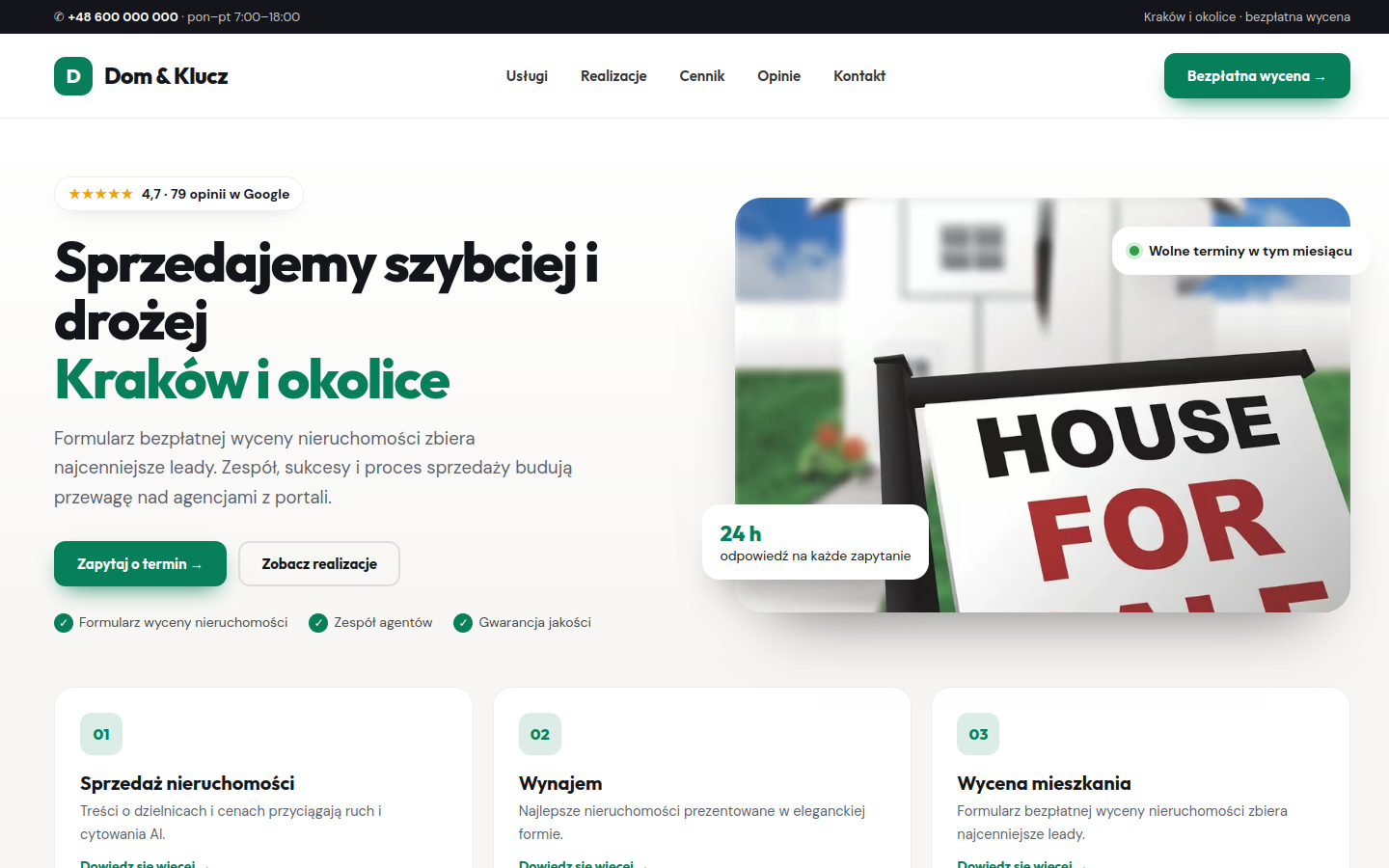 Przykładowa strona internetowa Novi dla branży: Biura nieruchomości