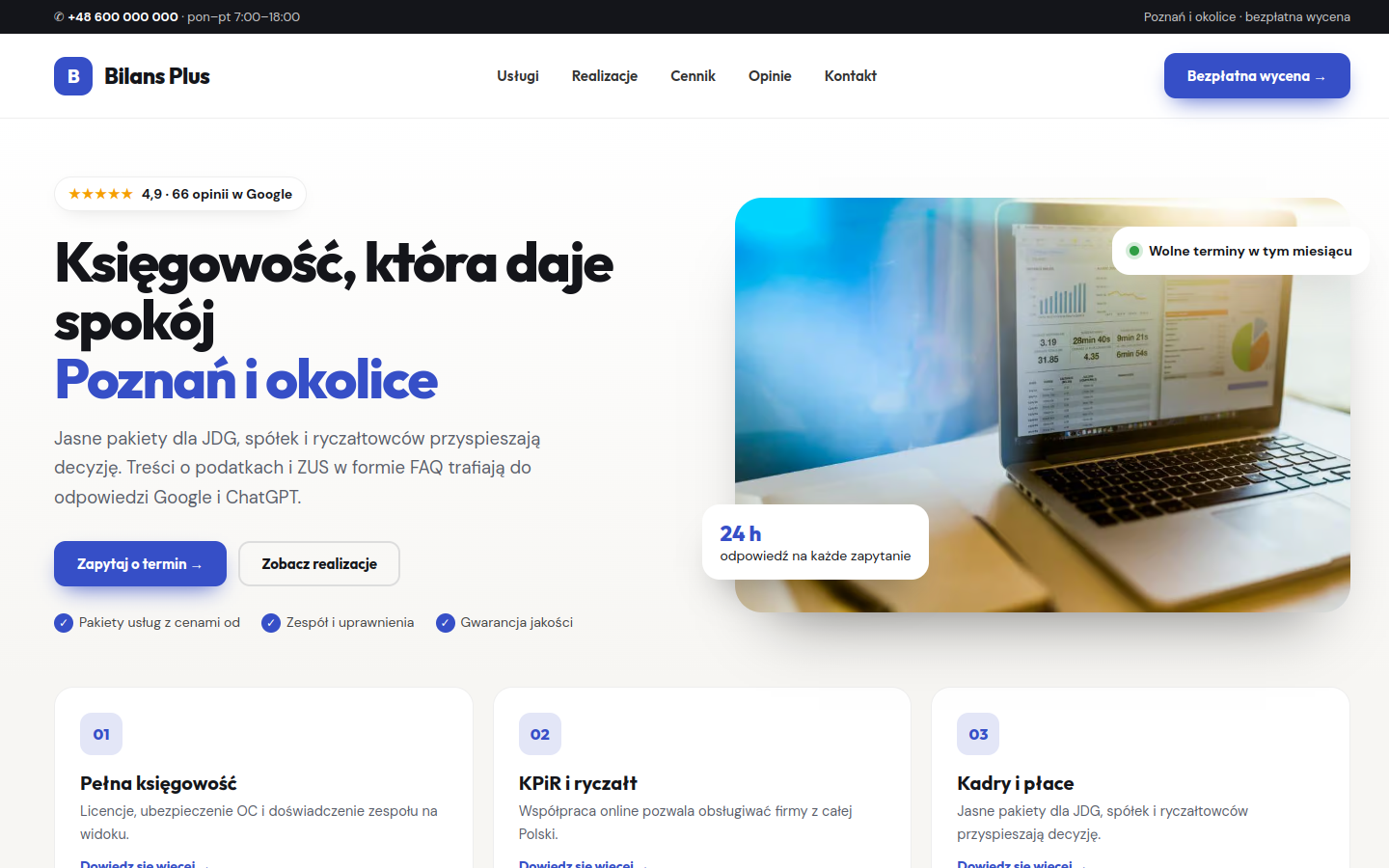 Przykładowa strona internetowa Novi dla branży: Biura rachunkowe