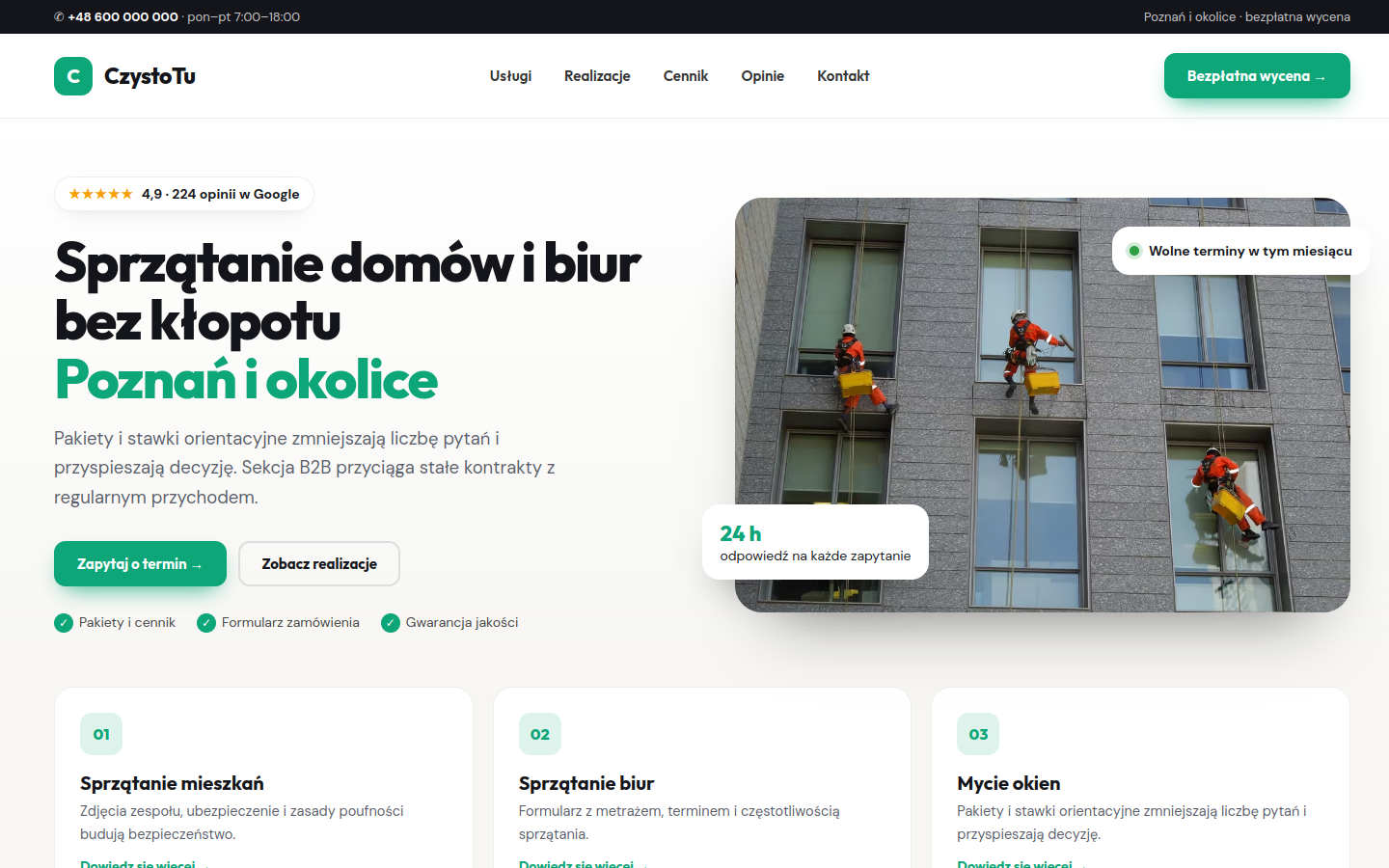 Przykładowa strona internetowa Novi dla branży: Firmy sprzątające