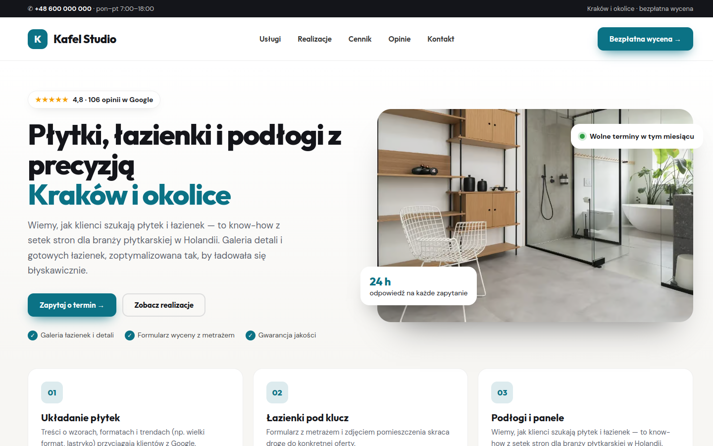 Przykładowa strona Novi – Kafel Studio, płytki i łazienki