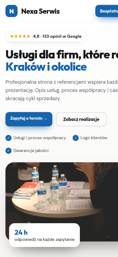 Przykładowa strona internetowa Novi dla branży: Małe firmy usługowe B2B – widok na smartfonie