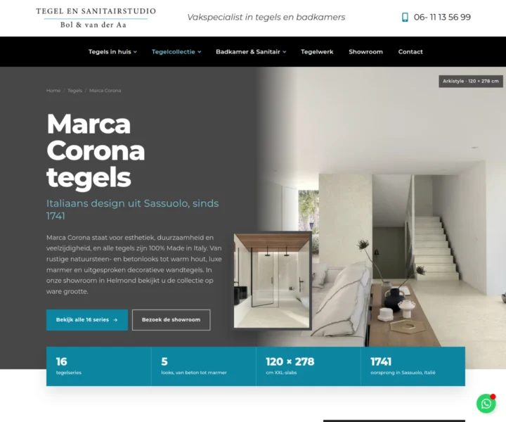 Marca Corona brand page – Tegel & Sanitairstudio